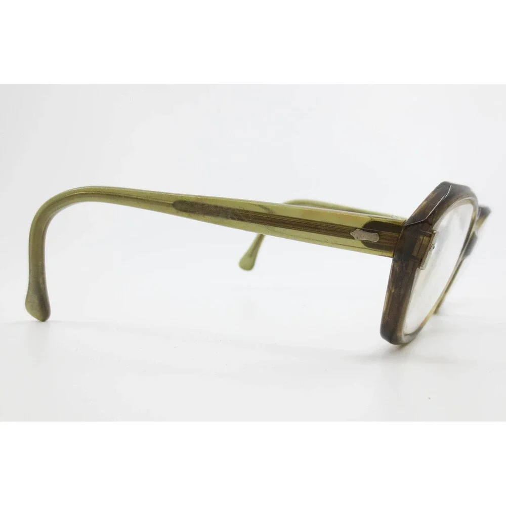 American Optical Flex-Fit Vintage Eyeglasses Olive Green Geometric Frame 5 1/2 S